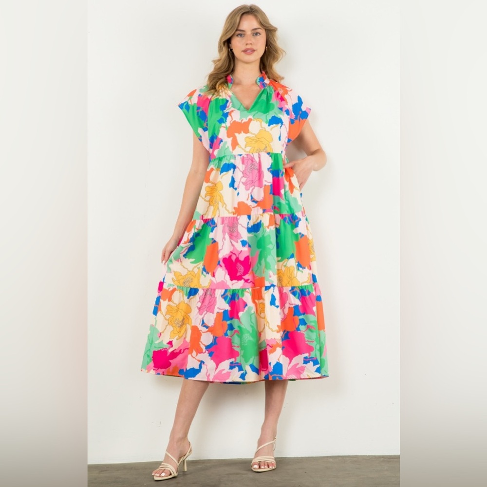 THML Tiered multi colored print dress size L